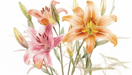 Obraz premium Delicate lily blossoms with soft colors symbolizing elegance springtime and botanical art