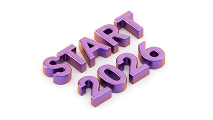 Shiny metallic purple 3D text spelling "START 2026" on a clean white background, symbolizing new beginnings, future goals, planning, and upcoming opportunities for the year ahead.