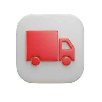 A minimalist red delivery truck icon with rounded edges on transparent background