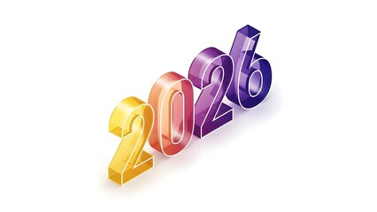 Vibrant 3D Isometric 2026 Numbers on White Background Representing Future, New Year, and Upcoming Events