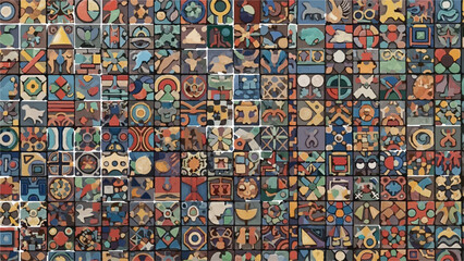 Obraz premium Abstract Colorful Decorative Ceramic Tiles Mosaic Pattern Background isolated PNG with Transparent Background