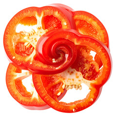 Vivid red pepper slices artfully arranged with a spiral center