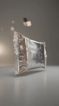 Silver Foil Wrapped Snack Bar Floating in a Minimalist Setting.
