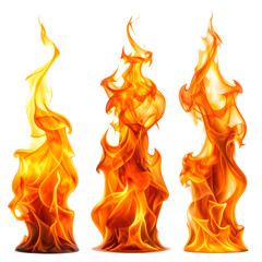 Three stylized, isolated flames in shades of orange, yellow, and red on black background