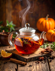 Spiced tea in teapot, Generated image	