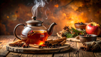 Spiced tea in teapot, Generated image	