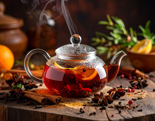 Spiced tea in teapot, Generated image	