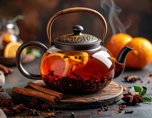 Spiced tea in teapot, Generated image	
