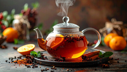 Spiced tea in teapot, Generated image	