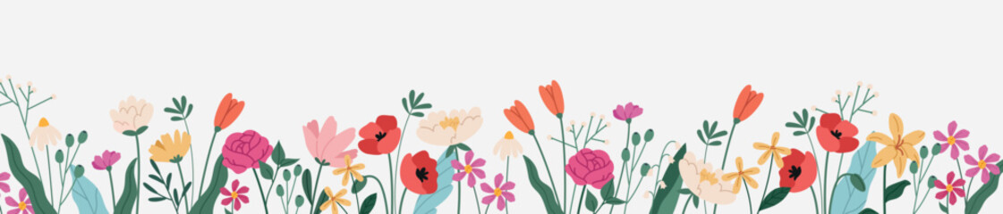 Horizontal banner with flowers. Spring flowers, nature banner