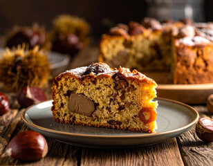 Chestnut cake slice, Generated image