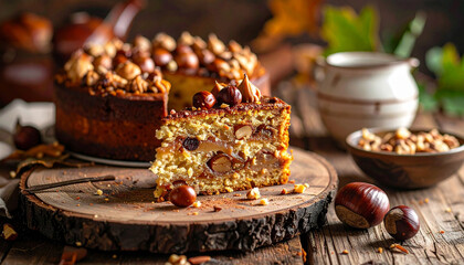 Chestnut cake slice, Generated image