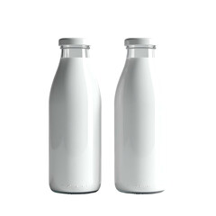Two glass bottles of white liquid, filled and sealed, against a dark, neutral backdrop