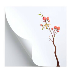 Digitally created illustration of a branch with red buds & curled white paper