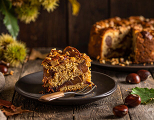 Chestnut cake slice, Generated image