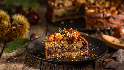 Chestnut cake slice, Generated image