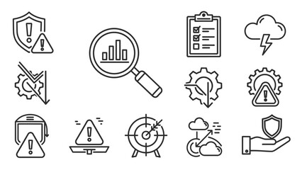 Fototapeta premium Collection of business and technology icons representing risk and security.