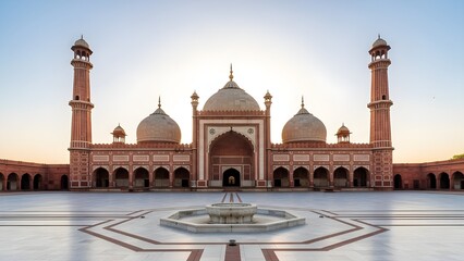Fototapeta premium Majestic mosque with domes and minarets at sunset
