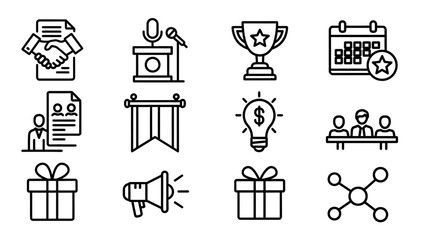 Collection of business and success related icons in a grid.