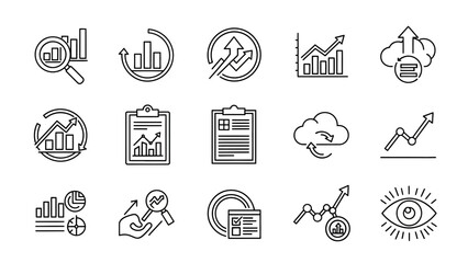 Fototapeta premium Collection of Business Growth and Data Analysis Line Icons.