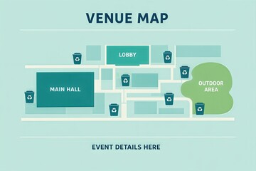 Comprehensive venue map illustrating key areas such as main hall and outdoor area designed for optimum event navigation with emphasis on sustainability and accessibility