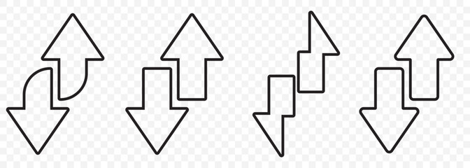 Down and up arrow isolated on transparent background. A graphic featuring a red downward arrow alongside , symbolizing decline and growth. EPS 10.