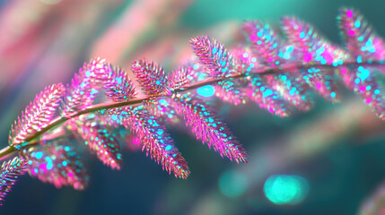 Bioluminescent Sea Flora in Holographic Teal and Pink Light