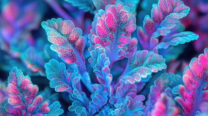 Bioluminescent Sea Flora in Holographic Teal and Pink Light