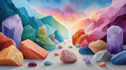 Colorful Rock Landscape: Abstract Pastel Mountain Scene