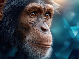 Pensive Chimpanzee: Intimate Portrait with Abstract Background