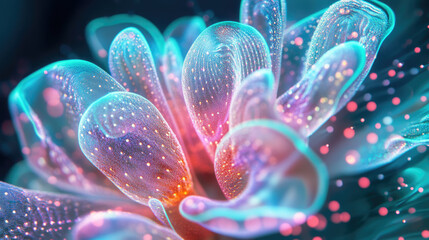 Teal and Pink Marine Bloom in Hyperreal Glowwave Style