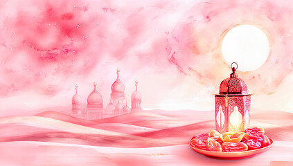 Pink desert sunset with ornate lamp