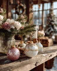 Simple Elegant Christmas Ornaments Flatlay