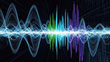 Dynamic Digital Sound Wave Spectrum Visualization with Energetic Light Burst Abstract Representation
