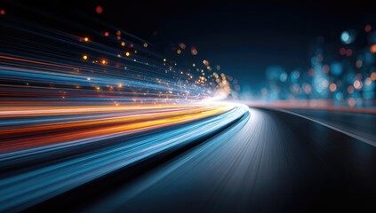 Fast-moving light streaks on a city road