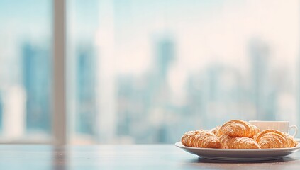 Croissants on a plate by a window