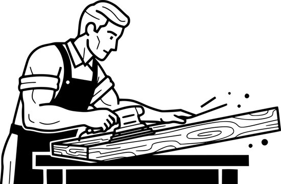 Carpenter man sanding wood plank craftsmanship vector icon
 - Powered by Adobe