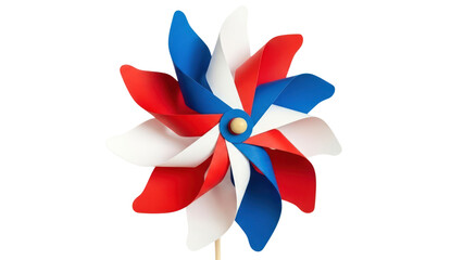 Red white and blue patriotic pinwheel toy isolated on transparent background