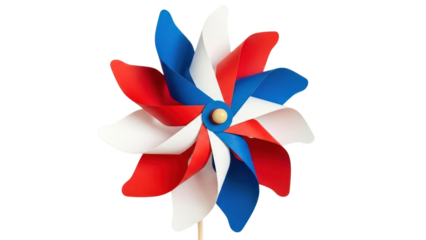 Red white and blue patriotic pinwheel toy isolated on transparent background
