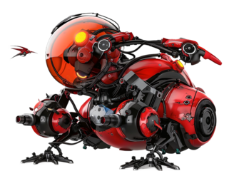 Mechanical robotic bug illustration isolated on transparent background for futuristic technology design