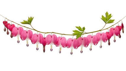 Pink bleeding heart flower stem isolated on transparent background