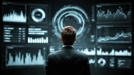 Professional analyzing complex data streams on futuristic dashboard, visualizing growth and insights for strategic decision making