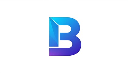 A large, stylized letter "B" in blue-purple gradient with a geometric design element. Set against a clean white background