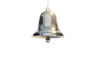 Silver Christmas Bell with Snowflake Engravings Hanging on Black ornament