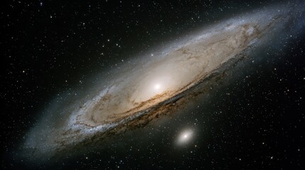 Fototapeta premium Andromeda Galaxy Spiral Galaxy in Deep Space with Stars and Dark Sky in Horizontal Orientation