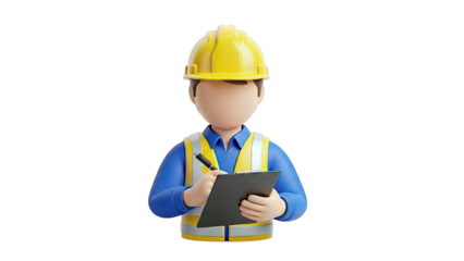 3D Cartoon Construction Worker with Clipboard