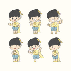 a charming set of vector illustrations of a cute Thai girl character