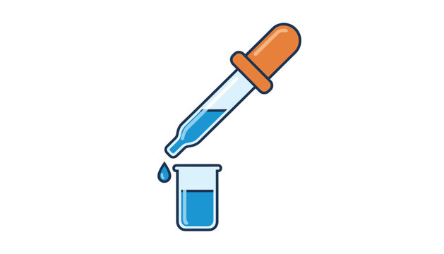 Pasteur pipette dropping liquid into beaker isolated on white background laboratory experiment concept