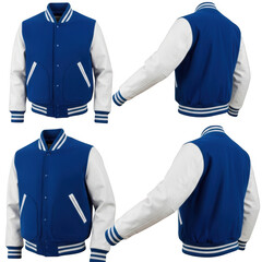 Blue and white varsity jacket
