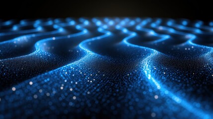 Abstract wave-like form of glowing blue particles, creating a textured, illuminated surface